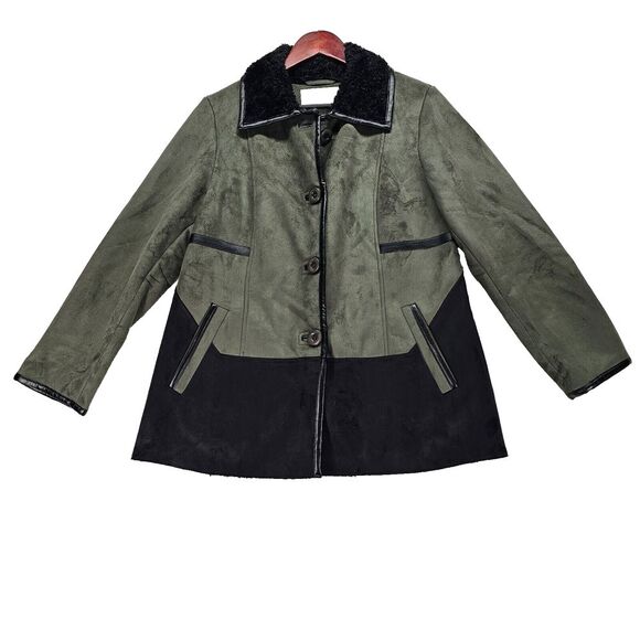 Coldwater Creek Womens PETITE Faux Suede / Fur Lined Jacket Coat Sz PM 10-12 EUC - Picture 1 of 12